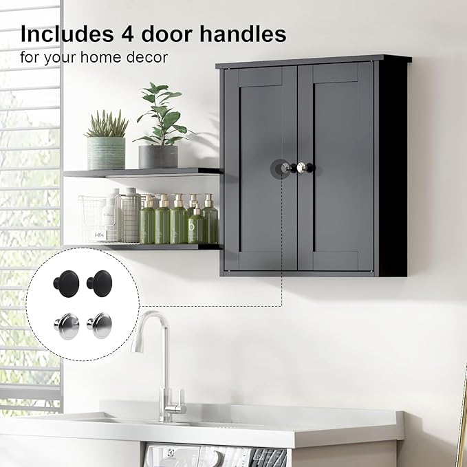Black Bathroom Wall Cabinet,Medicine Cabinet Over Toilet,Bathroom Cabinet Wall Mounted with Shelves,Surface Mount Medicine Cabinet for Laundry Room,Kitchen,Storage Cabinet 22x23
