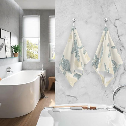 Sea Turtles Style Hand Towels for Bathroom Set of 2 Cotton Face Towel Soft Absorbent Bath Towels for Hotel Gym Spa Yoga Home Decorative, 16x28in