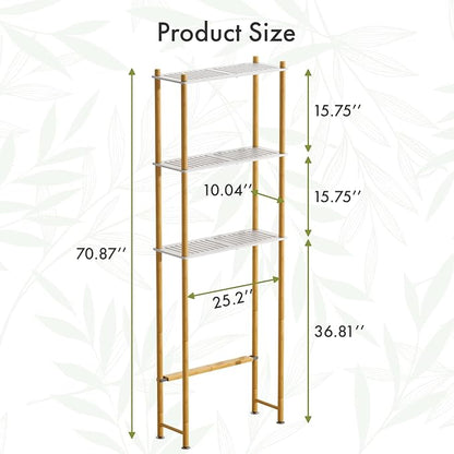 AmazerBath Bamboo Over The Toilet Storage Shelf, Bathroom Storage Organizer Rack, 3-Tier Bathroom Shelves Space Saver, White and Natural Color
