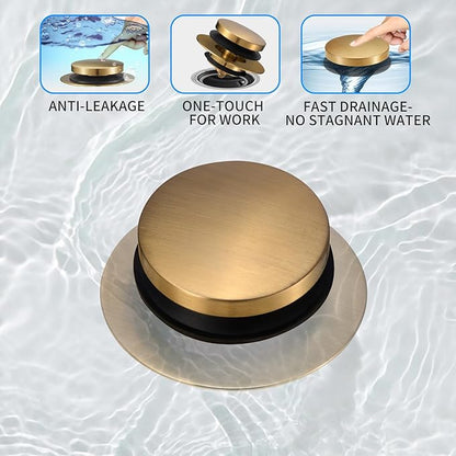Bathtub Drain Stopper, Uxoz Universal Tub Stopper for Replacing Tip Toe/Trip Lever/Lift&Turn Tub Drain, Bath Tub Drain Stoppers Desiged for 1.5"-1.72" Drain Hole w/3 O-Rings, Gold