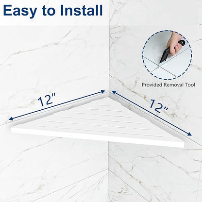 Corner Shower Shelves, 12” Recessed Tile Shower Shelf, 304 Stainless Steel Grout in Corner Tile Shower Shelves, No Drilling, Matte White, 2 Pack
