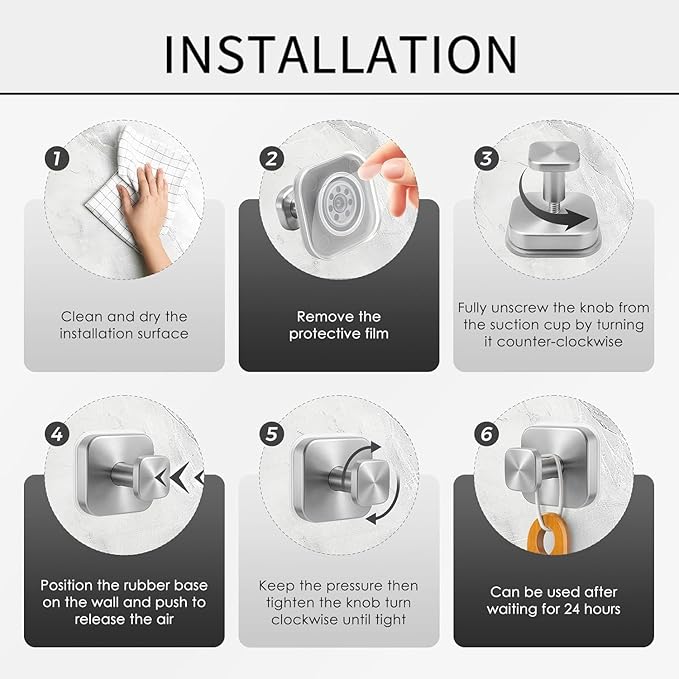 2Pcs Square Suction Cup Hook, 304 Stainless Steel Shower Hook, Removable Suction Cup Knob for Shower, Bathroom, Kitchen, Glass Door, Mirror (Silver)