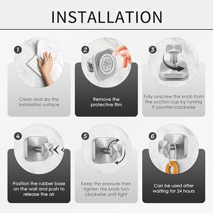4Pcs Square Suction Cup Hook, 304 Stainless Steel Shower Hook, Removable Suction Cup Knob for Shower, Bathroom, Kitchen, Glass Door, Mirror (Silver)