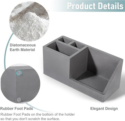Diatomite Toothbrush Holders for Bathrooms, Quick Dry Electric Tooth Brush and Toothpaste Organizer Bathroom Accessories for Countertop, Vanity, Sink - Dark Grey