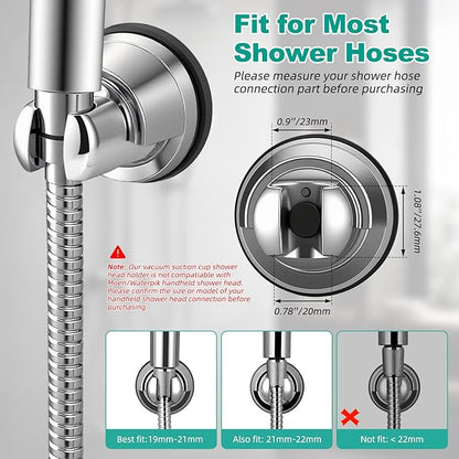 Hibbent Vacuum Suction Cup Shower Head Holder, Removable Shower Wand Bracket, Adjustable Height & Wall Mount ABS Plastic Suction Holder for Handheld Shower Head, Chrome Finish