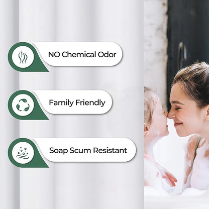 AmazerBath Shower Curtain Liner 2 Pack, 72 x 65 Inches PEVA Plastic Shower Liner with Heavy Duty Stones and 12 Rustproof Metal Grommet, Lightweight Waterproof Shower Curtain - White
