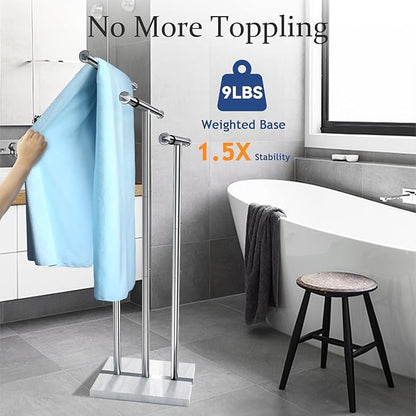 Kayfia 40" Standing Towel Rack with Weighted Marble Base, Width Adjustable & Taller Bathroom Towel Rack Stand, 3-Tier Towel Racks for Bathroom, Multiple Spaces Stainless Steel Brushed Finish