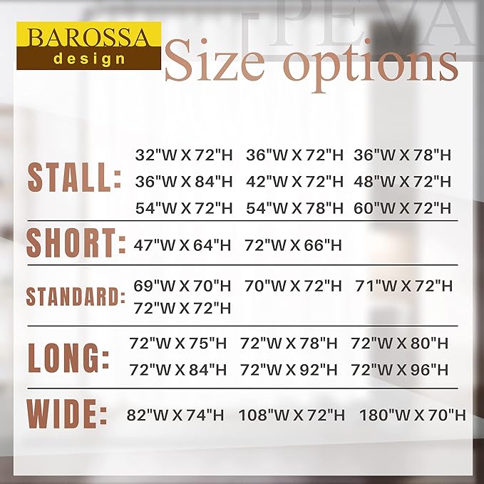 Barossa Design Narrow Shower Curtain Liner with 3 Magnets - 36" x 84", Waterproof PEVA Shower Liner for Small Extra Long Bathroom Stall, PVC Free, Metal Grommets - Clear, 36X84