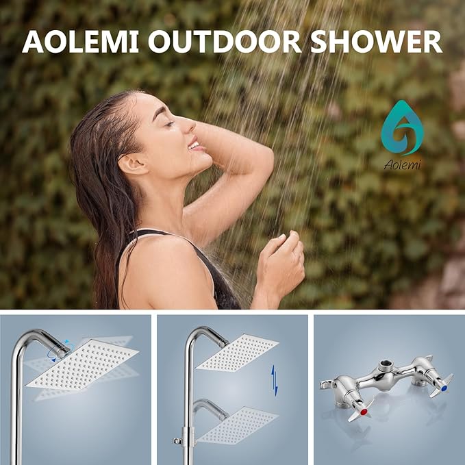 Aolemi Outdoor Shower Kit Fixtures 6 Inch Center with Adjustable Slide Bar,6 Inch Showerhead,2-Handle with Mix Valve,Polish Chrome