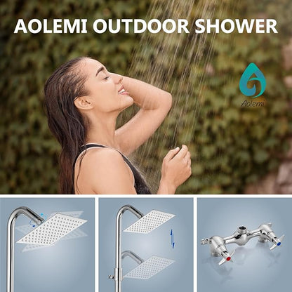 Aolemi Outdoor Shower Kit Fixtures 6 Inch Center with Adjustable Slide Bar,6 Inch Showerhead,2-Handle with Mix Valve,Polish Chrome