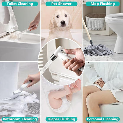 BARROCK Handheld Bidet Sprayer for Toilet, Stainless Steel Metal Made Baby Cloth Diaper Spraying Kit, Bathroom Toilet Bidet Attachment Set for Bathing Pets and Feminine Hygiene, Chrome and White