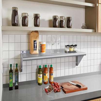 Profeeshaw NSF Stainless Steel Shelf 18” x 48”, 400 lb Commercial Shelves Wall Mounted Metal Shelving with Backsplash and 2 Brackets for Restaurant, Bar, Utility Room, Kitchen and Garage