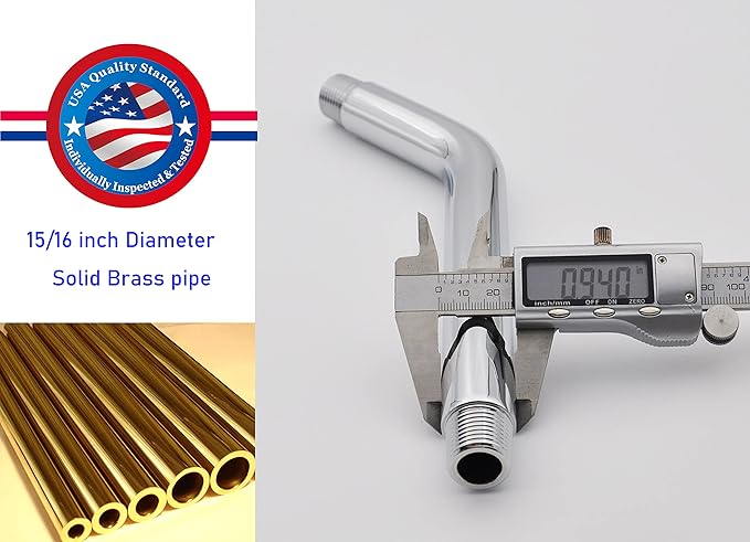 Aquaiaw Shower Arm and O-Ring Flange, 8 inch, Solid Brass, Round, Both Soldered 1/2 NPT Tapered Threads, Wall Mount Shower Arm Extension with Escutcheon (Polished Chrome)