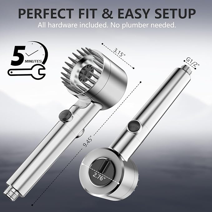 Filtered Shower Head with Handheld, High Pressure Water Flow and Multiple Spray Modes Shower Head with Filter, Power Wash for Hard Water, Showerhead with ON/OFF Switch for Pets Bath (Chrome)