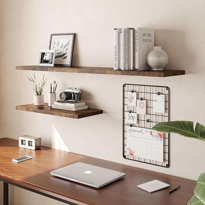 Wall Shelf Set of 3, Rustic Brown Floating Shelves 36 in W x 10 in D x 1 in H, Wooden Floating Wall Shelf with Invisible Brackets for Living Room/Bedroom/Bathroom/Kitchen Storage and Decor