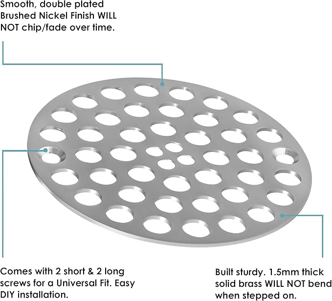 4inch Screw-in Drain Cover, Brushed Nickel Shower Drain Cover -Stainless Steel -Shower Drain Strainer -Brushed Nickel Shower Drain -Round Floor Drain Cover -Screws Included
