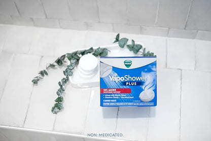 Vicks, VapoShower Plus, Shower Steamers, Eucalyptus Shower Steamer & Menthol Scent, Clean Dissolving Vapor Shower Tablets, Aromatherapy Shower Steamer & Shower Bombs, 12 count