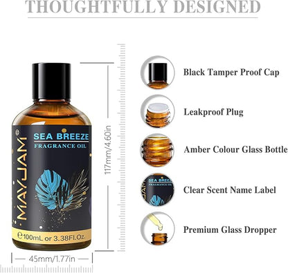 MAYJAM 100ML/3.38FL.OZ Sea Breeze Fragrance Oils with Glass Dropper, Essential Oils for Diffusers for Home, Long Lasting Scented Oils for Diffusers Soap Candle Making