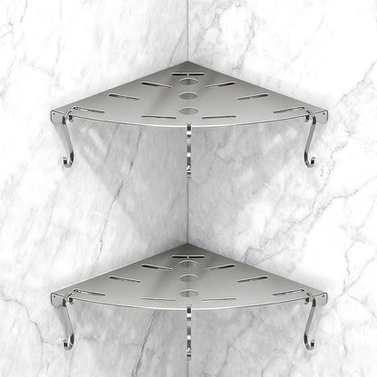 XIHLZYEH Corner Shower Shelves, 2 Pack 304 Stainless Steel Shower Shelf with 6 Hooks 40 lbs Heavy Duty, Rustproof Wall Mounted Organizer for Bathroom Drilling Installation (Silver)
