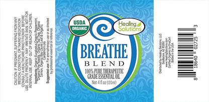 Healing Solutions Breathe Essential Oil Blend - 4 oz (120 ml) Organic, Pure, Undiluted - Breathe Easy Oil for Humidifier, Diffuser, Aromatherapy