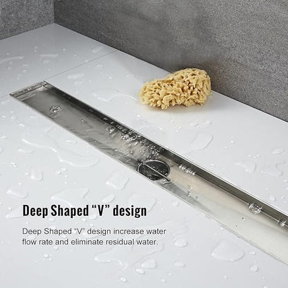 Linear Shower Drain, 32 inch Drain with Tile Insert 2-in-1 Panel, Brushed 304 Stainless Steel Shower Floor Drain, Linear Drain with Hair Strainer and Adjustable Feet