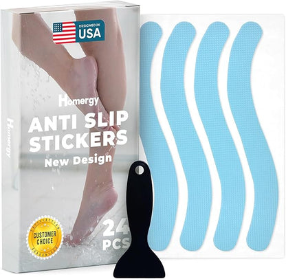 Anti-Slip Shower Stickers - Help Reduce Slipping in Bathtub & Shower, Blue Non-Slip Bath Strips, Strong Adhesive Bathtub Appliques Suitable for Homes with Kids, Adults & Seniors - 24 Pcs - Homergy