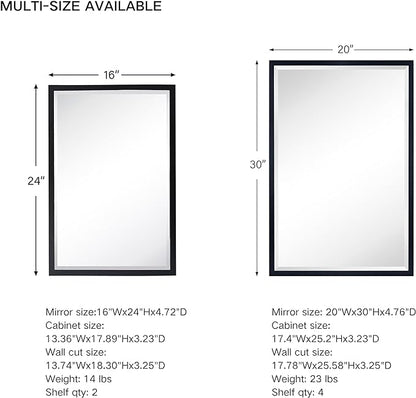 TEHOME Brush Nickel Metal Framed Recessed Bathroom Medicine Cabinet with Mirror Rectangle Tilting Beveled Vanity Mirrors for Wall 16 x 24 inches