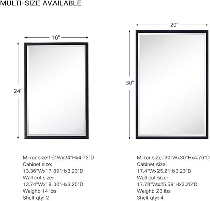 TEHOME Gold Metal Framed Recessed Bathroom Medicine Cabinet with Mirror Rectangle Tilting Beveled Vanity Mirrors for Wall 16 x 24 inches