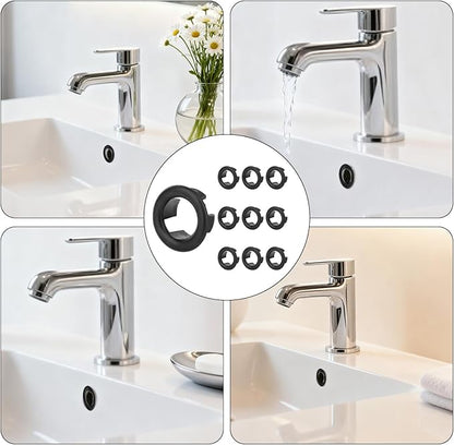 10pcs Sink Overflow Ring, Chrome Plated Bathroom Sink Overflow Trim Ring Cover Drain Hole Insert Cap for Kitchen Bathroom Basin Vanity & Ceramic Sinks (Black)