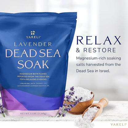 Yareli Magnesium Flakes, 5lb Lavender, Dead Sea Bath and Foot Soak, Alternative to Epsom Salt with Over 250,000mg of Magnesium Chloride Per Bag