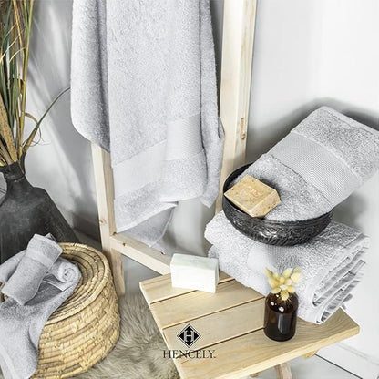 Hencely Premium Bath Towel Set of 4-28x58 Inches - High Absorbency, Quick Drying - 100% Soft Turkish Cotton Towels - Ideal for Home, Bathroom, Hotel, Spa, and Gym - Silver