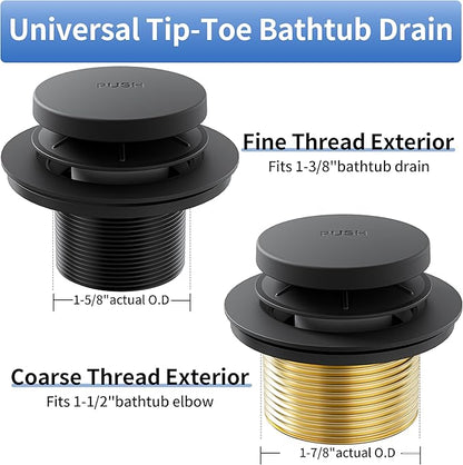 Bathtub Drain Stopper Toe Taps Bathroom Sink Decoration Set, with Two Holes Overflow Opening Cover Panel, Replacementversion Drain Pipe Assembly, with Universal Fine & Coarse Thread (Matte Black)
