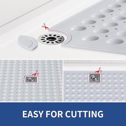 OTHWAY Large Shower Mat 34"x 23", TPE Non Slip Shower Mat for Walk in Shower Stall, Inside Shower Mats with Drain Holes Suction Cups, Anti-Slip for Elderly Kids (Light Grey)