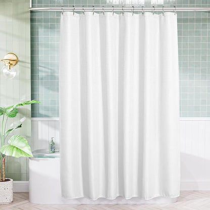AmazerBath White Shower Curtain 80 Inches Long, Waffle Shower Curtain 72x80 Inches, Long Shower Curtain Fabric, Heavy Duty 240GSM, Hotel Quality, Bathroom Curtain, Premium Polyester