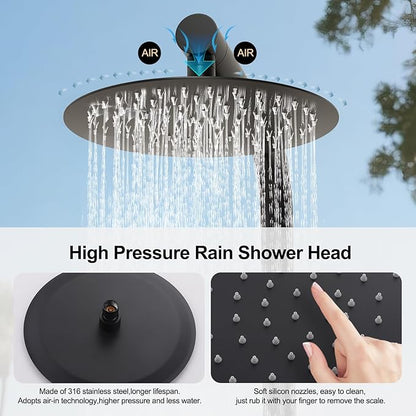 RBROHANT Freestanding Outdoor Shower Black, 316 Marine Grade Stainless Steel Beach Shower, Free Standing Hot and Cold Water Pool Shower with 10’’ Rain Shower Head and Wand, Matte Black, Floor Mounted