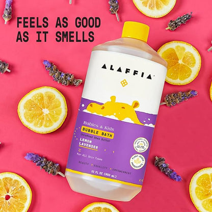 Alaffia Babies and Kids Bubble Bath, Gentle Baby Essentials for Delicate Skin, Cleansing & Calming Bubbles, Plant Based Formula, Vegan, Lemon Lavender (2 Pack - 32 Fl Oz Ea)