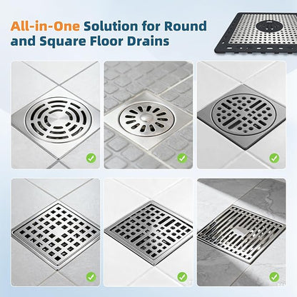 Hibbent 2 Pack Shower Drain Hair Catcher, Shower Drain Cover for Bathroom Floor 6" Drain, Anti-Clogging Bathtub Drain Strainer, Stainless Steel Kitchen Sink Drain Strainer with Handle, Dark Grey
