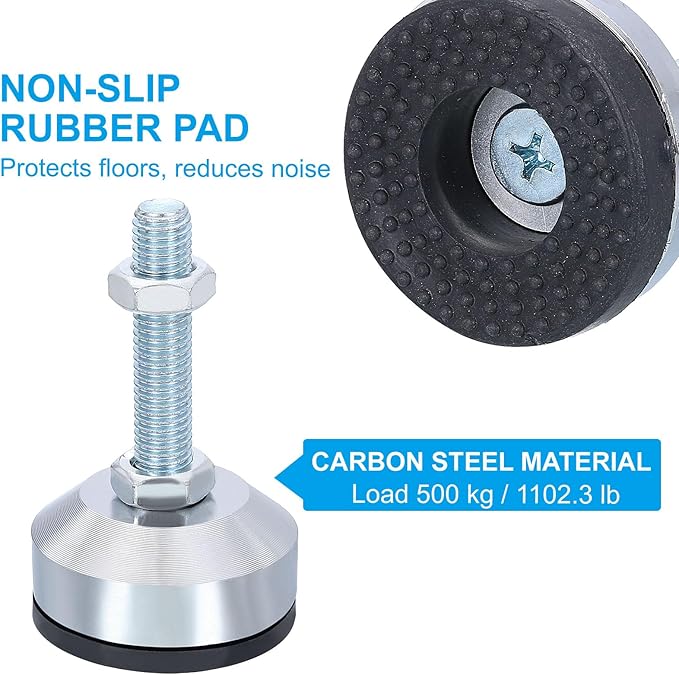 PATIKIL Furniture Leveling Feet 2.4" Dia Base M12 Thread, 4 Pcs Carbon Steel Adjustable Threaded Furniture Levelers Screw on Leg Leveler with Pads for Desk Chair, Black