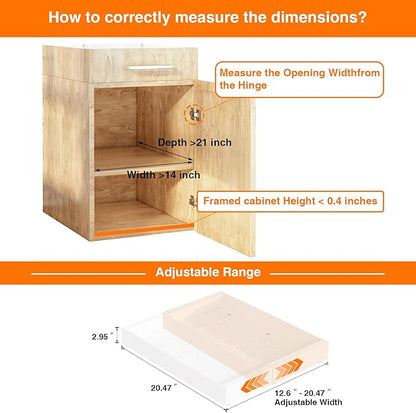 LEGUANG Expandable Pull-Out Cabinet Organizers (12.6-20.4" W x 21" D) - Upgraded 3 Quiet Slide Rails, Nano-Film Adhesive Fixing, White, Fit Kitchen/Living Room/Bathroom/Vanity