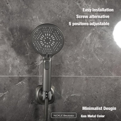 Hand held Shower Head Holder Wall Mount - Adjustable in 5 Positions - Dual Mount Option (Screw/Adhesive), Bathroom Shower sparyer Holder - Brushed Nickle