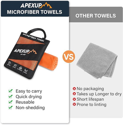 APEXUP Microfiber Travel Towel, Ultra Absorbent Quick Dry Towels, Lightweight Gym Sports Camping Towel for Workout, Yoga, Beach, Shower, Swimming (72"×40", Orange)
