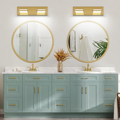 SineRise LED Modern Bathroom Vanity Light Fixtures (2-Light, 15.5-Inch), Brass Modern Acrylic Bathroom Wall Lighting Fixtures Over Mirror (Cool White 6000K)