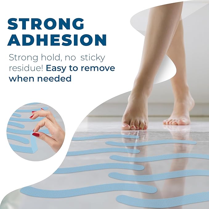 Anti-Slip Shower Stickers - Help Reduce Slipping in Bathtub & Shower, Blue Non-Slip Bath Strips, Strong Adhesive Bathtub Appliques Suitable for Homes with Kids, Adults & Seniors - 24 Pcs - Homergy