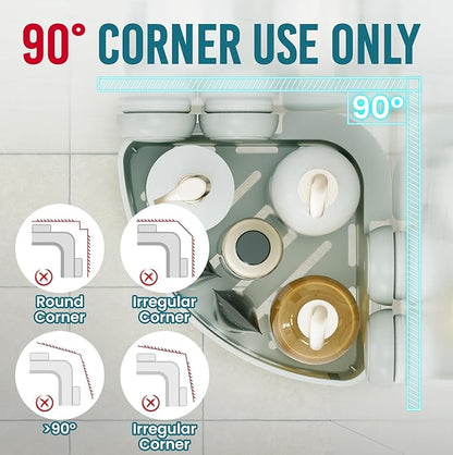TAILI Suction Corner Shower Caddy, Bathroom Shower Shelf Storage Basket Wall Mounted Organizer for Shampoo, Conditioner, Plastic Rack for Kitchen & Bathroom, Drill-Free Removable (2 Pack)-Grey