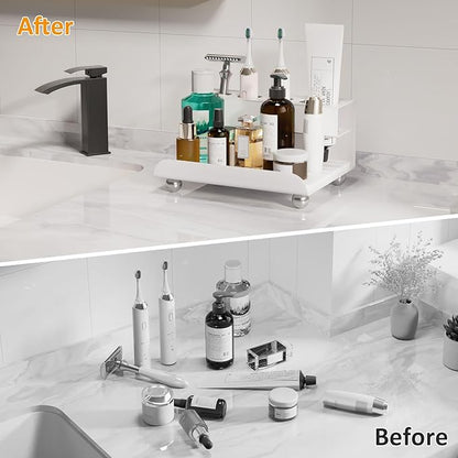 Quick Dry Electric Toothbrush Holder 4 Slots Metal Bathroom Counter Organizer for Toothpaste Razor Mouthwash, White