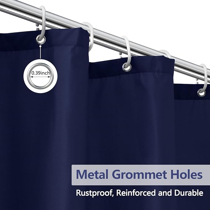 Navy Blue Fabric Shower Curtain Liner with 3 Large Magnets, 72 x 84 inch Extra Long Waterproof Cloth Shower Liner, Bathroom Dark Blue Tall Shower Curtain Machine Washable