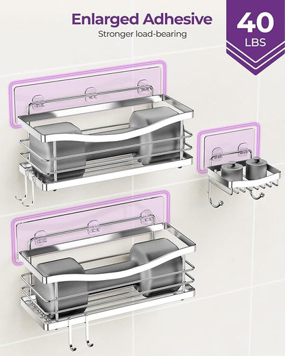 ODesign Shower Caddy 3 Pack-Shower Organizer Shelves Rack Rustproof SUS304 Stainless Steel for Bathroom Storage&Kitchen-No Drilling Adhesive Shower Caddy Shelf Dorm Room Essentials-Silver