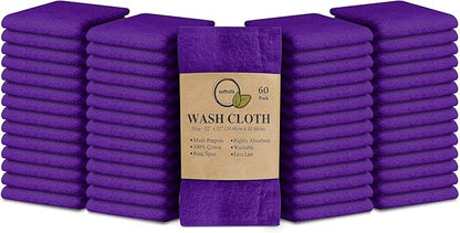 Softolle 100% Cotton Ring Spun Wash Cloths – Bulk Pack of Washcloths – 12x12 Inches – Wash Cloth for Face, Highly Absorbent, Soft and Face Towels (Purple, 60 Pack)