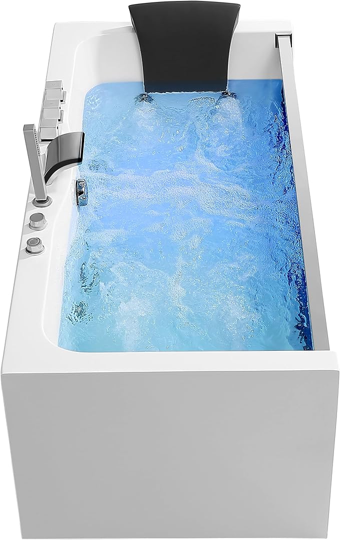 Empava 67 in. Acrylic Alcove Whirlpool Bathtub - Hydromassage Rectangular Jetted Soaking Tub with Center Drain - Waterfall Faucet