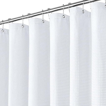 Inhousolu Fabric Shower Curtain Waffle Weave, 230 GSM Heavy Duty, Weighted Hem, 14 Metal Hooks, Water Repellent, Machine Washable, Hotel Spa Luxury Bath Curtain Set, 72 x 72 Inch, White